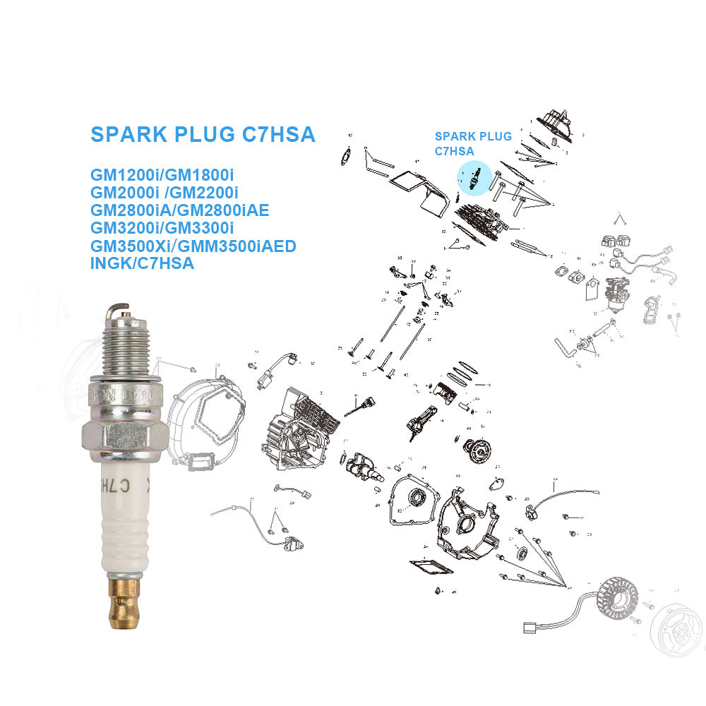 NGK/C7HSA SPARK PLUG Replace for 79CC 98CC 145CC 4-Strock OHV GENMAX Engine Generators GM1200i GM2000i GM2200i GM2800iAE GM3200i GM3300i GM3500iAED GM3500iAD GM3500Xi  MXR3500 MXR3500S  & Other Small Engines (Pack of 1)